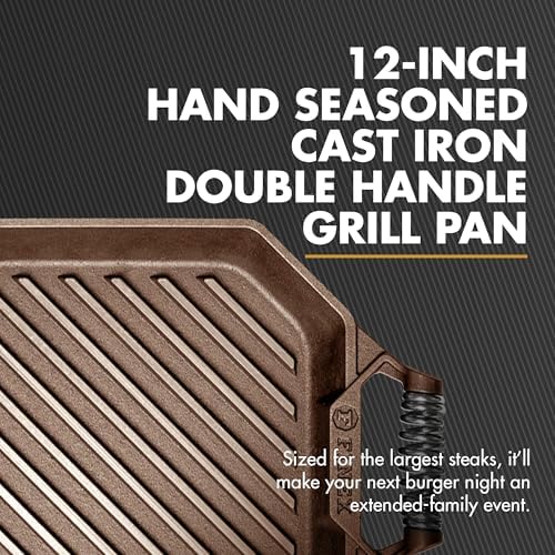 FINEX 10" Cast Iron Grill Pan, Grill Pans with Superior Heat Distribution, Near Non-Stick for Easy Cleaning, Cast Iron Grill Pan, For Indoor & Outdoor Grilling, Pre-Seasoned with Flaxseed Oil