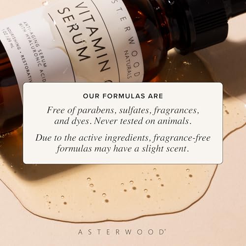 Asterwood Vitamin C Serum for Face with Hyaluronic Acid 1 Fl Oz | Stable Vitamin C (MAP) & Vegan Hyaluronic Acid, Supports More Even Complexion & Collagen Production, Fragrance-Free