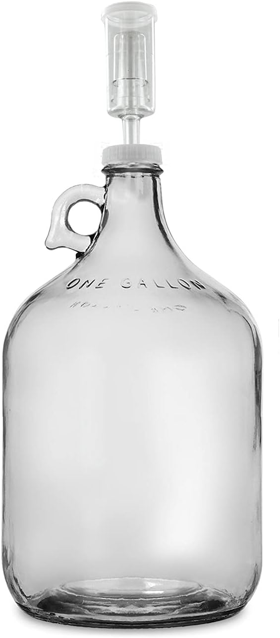 1 Gallon Glass Jug with Airlock, #6.5 Rubber Bung and Twin Bubble Design | Clear Fermentation Jug for beer, wine, cider & kombucha | Reusable food-grade construction for home brewing | Glass Fermenter