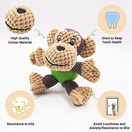 Raffaelo Dog Toys, Teeth Cleaning Squeaky Monkey Stuffed Chew Toys 5.9-6.3"