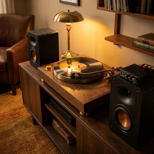 RIOWOIS Passive Bookshelf Speakers, Home Stereo Speakers for Record Player | Silk-Dome Horn Tweeter, 4 inch Woofer, Gold-plated Terminals