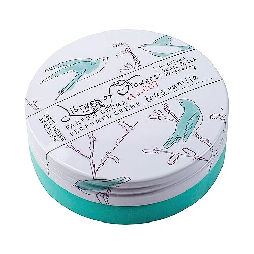 Library of Flowers True Vanilla Parfum Crema, 2.5 oz., Bergamot, Dark Vanilla & Amber Scented Women's Fragrance, Luxury Solid Perfume Balm