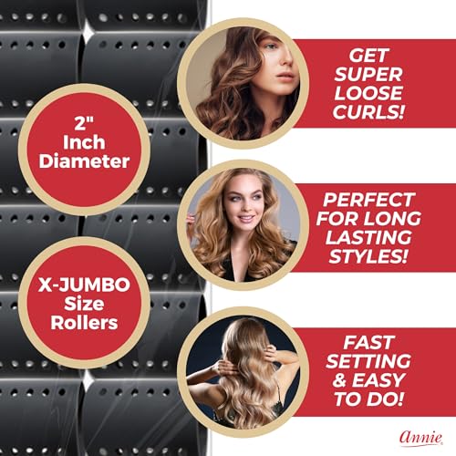 Annie Magnetic Hair Rollers 2 Inch, 12 Count Gray Curlers for Smooth Curls & Waves, Easy Dry or Damp Sets, Secure Comfortable Fit, Use with Pins/Clips