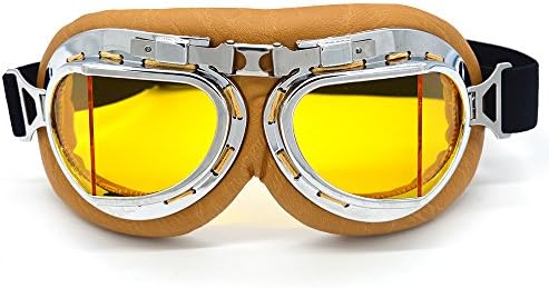 Motorcycle Goggles Anti Fog&Wind&Dust&Sand Aviator Pilot Motocross | Dirt Bike Atv Riding Goggles with Yellow Lens,Fit Over Glasses or Helmet