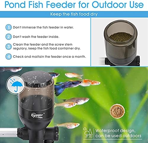 hygger LCD Control Automatic Pond Fish Feeder, Capacity 5.5L，DC 12V