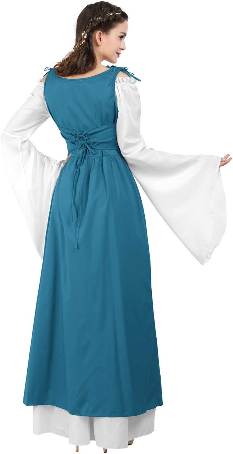 Kranchungel Renaissance Costume Women Dress: Flowy Long Sleeve Medieval Dress for Renaissance Faires & Medieval Festival