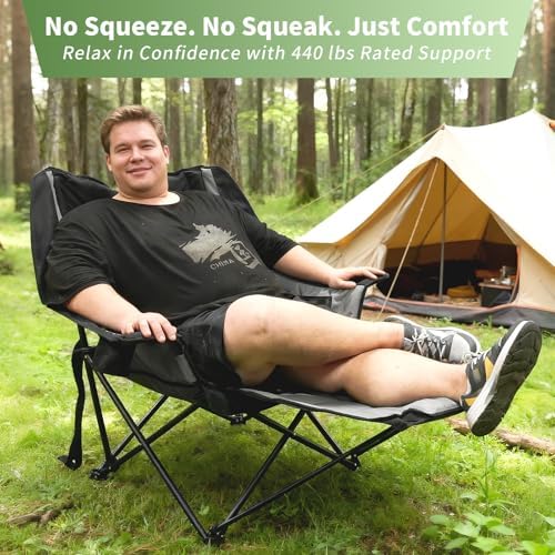 GEERTOP Oversized Padded Camping Folding Chair with Removable Footrest | Extra Comfort chair, Heavy-duty Frame, Supports up to 400 lbs, Foldable