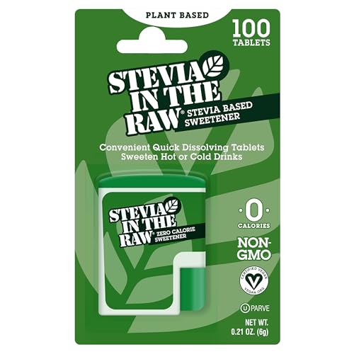 Stevia In The Raw, Stevia Sweetener Tablets, 100 Ct, Zero Calorie | Stevia Sugar Substitute, No Erythritol or Artificial Flavors, Vegan, Gluten Free, Kosher, Low Glycemic Index