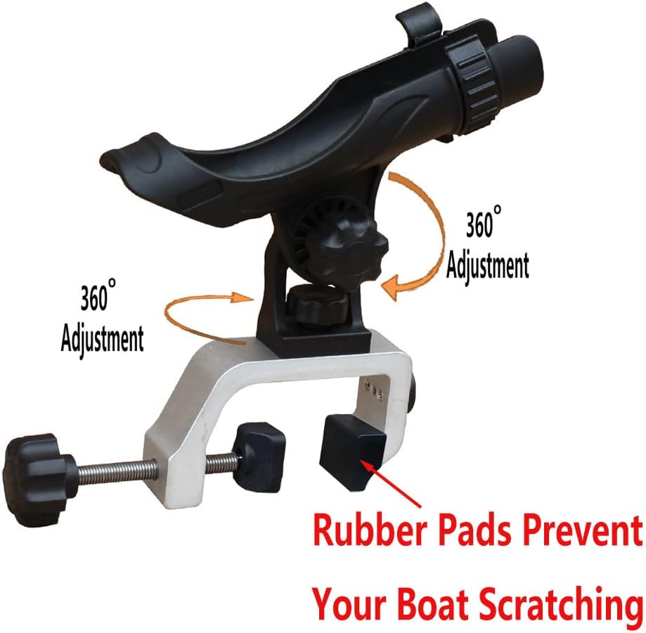 Brocraft Power Lock Fully Adjustable Aluminum Large Opening Clamp Rod Holder for Jon Boat