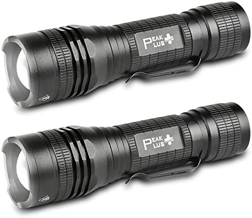 PeakPlus LED Tactical Flashlight PTAC1000 [2 Pack] - Single Mode, High Lumen, Zoomable, Water Resistant, Flash Light - Camping, Outdoor, Emergency