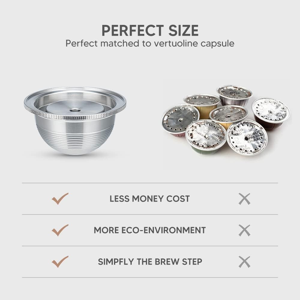 Stainless Steel Reusable Coffee Capsule, Metal Refillable Coffee Pod Brewing Espresso 70ML/2.40Z(SMALL), Compatible with N-espresso Ver-tuoPlus XN903/XN900 / Vertuo-line GCA1/ENV135/ENV150