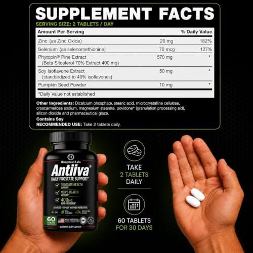 Hampstead Labs Advanced Men Prostate Support Beta Sitosterol 400mg 60 Tab | Promotes bladder health, healthy urinary flow & everyday comfort with Zinc. No Saw Palmetto.