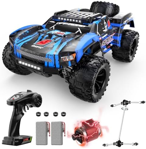 DEERC 1:12 Fast RC Cars 45KPH, 4WD High Speed Short Course RC Truck, Off-Road All Terrain Remote Control Car with 2 Batteries & Spare Tire