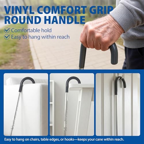 Blue Jay Adjustable Walking Cane for Men & Women - Lightweight Aluminum Walking Stick for Seniors & Elderly - Sturdy Non-Folding Cane with Ergonomic
