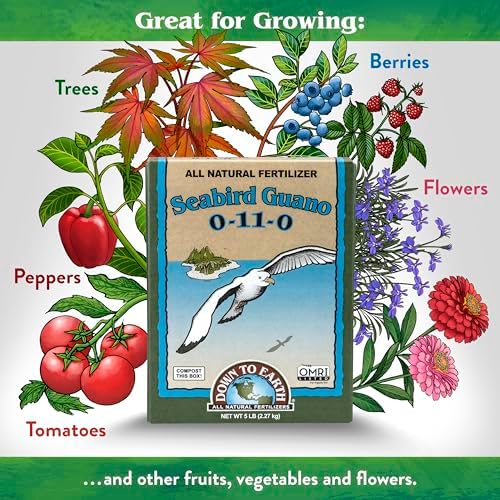 Down To Earth All Natural Fertilizers Organic Seabird Guano - 0-11-0, 5 lb | High Phosphorus Plant Food for Buds, Blooms, Flowers, Vegetable Gardens