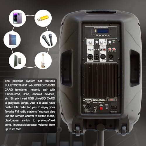 Portable 15-Inch Amplified PA DJ Speaker System | Support Bluetooth USB SD Playback FM Radio LED Light Remote Speaker Stand Suitable For Church Live