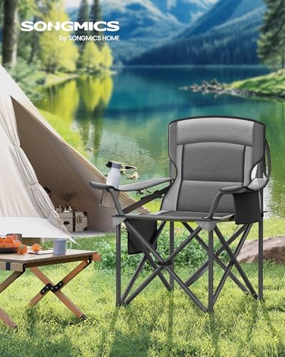 SONGMICS Folding Camping Chair, 450 lb Capacity | Folding lawn chair with cup holder and heavy-duty design, Ink Black, UGCB066B01
