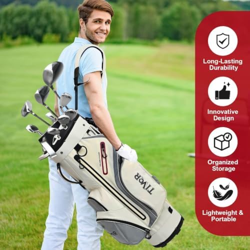 TIVOR 2026 T-Lock Golf Cart Bag-14-Way Full-Length Dividers,9 Pockets, Easy-Access Handle & Ergonomic Straps | Perfect for Cart & Walking, Includes Rain Cover
