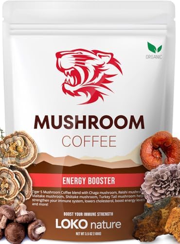 Tiger Organic 5 Mushroom Instant Coffee – 30 Servings with 100% Arabica | Immune System Booster, Reishi, Maitake, Shiitake