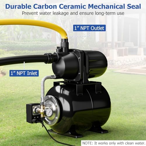 Happygrill 1.6 HP Shallow Well Pump with Pressure Tank (Black) | 1000 GPH 164 FT Garden Jet Pump Irrigation Sprinkler System Water Transfer Pump