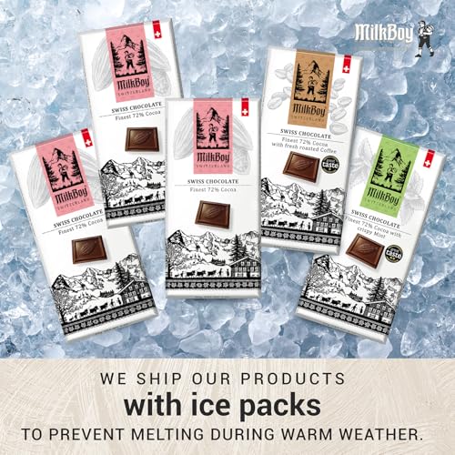 MilkBoy Swiss Chocolates Chocolate Bar Variety Flavors - 3 oz, 5 Pack | Includes milk, dark, white bourbon vanilla, caramel sea salt & almond flavors. Rainforest Alliance certified cocoa. Kosher.