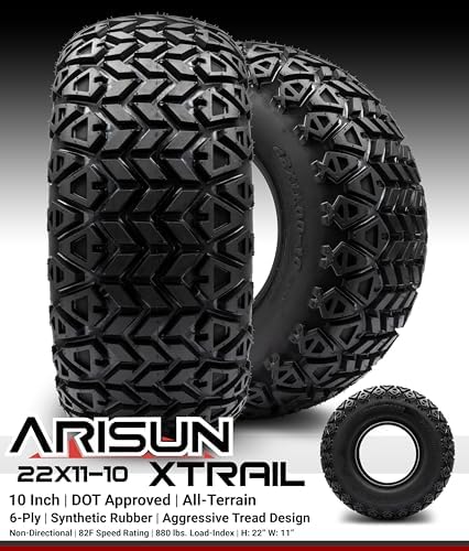 Full set of Arisun X-Trail AT06 22x11-10 (4ply) Golf Cart Tires (4)