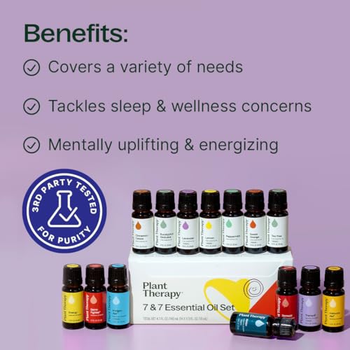 Plant Therapy 7 & 7 Essential Oils Set, Each 10 mL (1/3 oz) | 7 Most Popular Single Essential Oils Plus 7 Favorite Blends, Pure & Undiluted