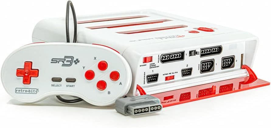 Retro-Bit Super Retro Trio HD Plus 720P 3 in 1 Console System - HDMI Port - for Original NES/SNES, Super Nintendo and Sega Genesis Games - Red/White