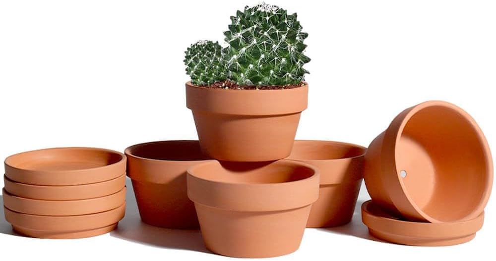 vensovo 3.7 Inch Terracotta Shallow Succulent Pots with Saucers, 6 Pack