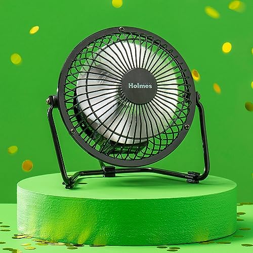 HOLMES Mini High Velocity Desk Fan 4in 4 Blade Black