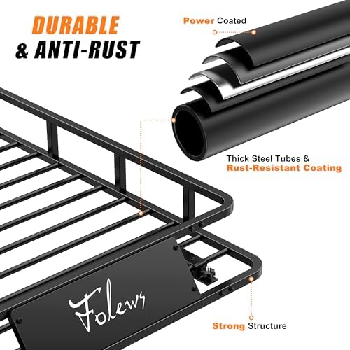 Folews Car Roof Basket 51 x 36 x 6 Inch, Heavy Duty 250LB Cargo Carrier | Roof Rack Basket, Universal Fit, Rooftop Cargo Rack Basket Steel Luggage Holder for SUV, Truck & Pickup