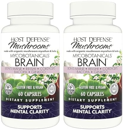 Host Defense MycoBotanicals Brain* Capsules - Brain Support Supplement with Lion's Mane, Reishi & Cordyceps Mushroom - Herbal Supplement for Memory & Focus Support - 60 Capsules