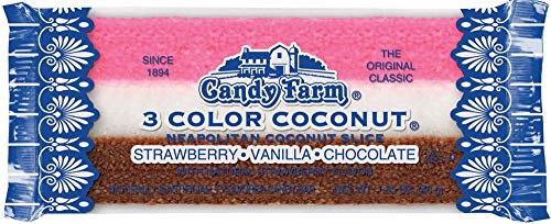 Neapolitan Coconut Slice Candy Bars (Vanilla, Chocolate & Strawberry-striped moist coconut 1.65 Ounce Bars)