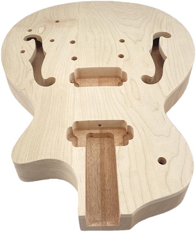 Yinfente Electric Guitar Body Mahogany +Maple Top Semi-Hollow Guitar Body Unfinished Set in Heel DIY Guitar Replacement
