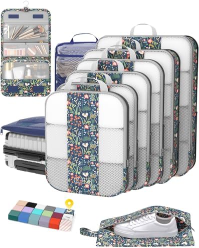 OlarHike 10 Set Compression Packing Cubes for Travel Essentials,Compressible Expandable Space Saver Bags for Organizing Clothes,Luggage Suitcase Garment Bags with Over 1000 pcs Mesh Holes(Black)
