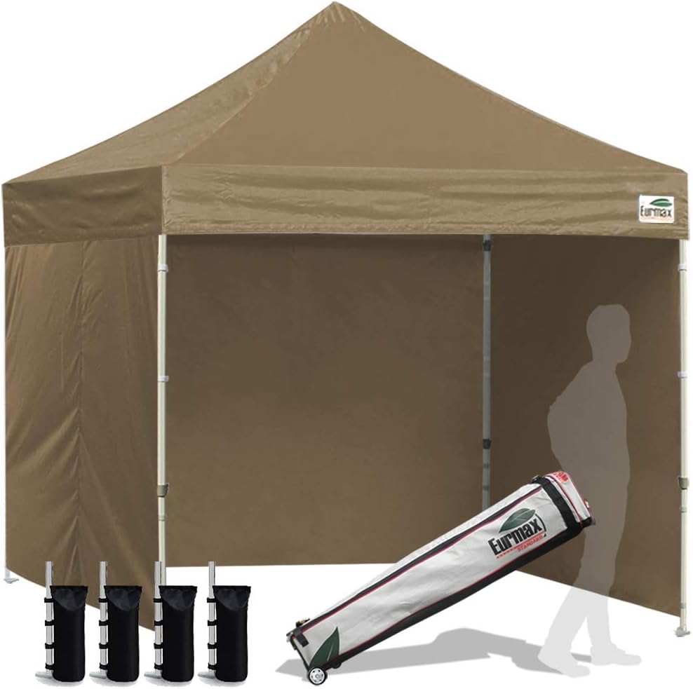 Eurmax USA 10x10 Pop Up Canopy Tent,Commercial Tent with Patented No-Tip Rolling Bag,4 Zippered Removable Walls,UV & Water Resistant Canopy Top,Heavy Duty Outdoor Gazebo,Instant Shelter(White)