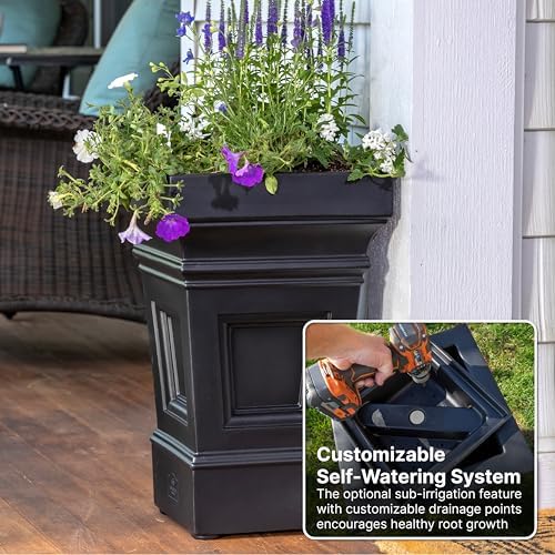 Step2 Atherton Square Planter, Large Planters for Outdoor Plants, Gardening and Flower Pot for Patio or Porch, Efficient Drainage, Durable Plastic