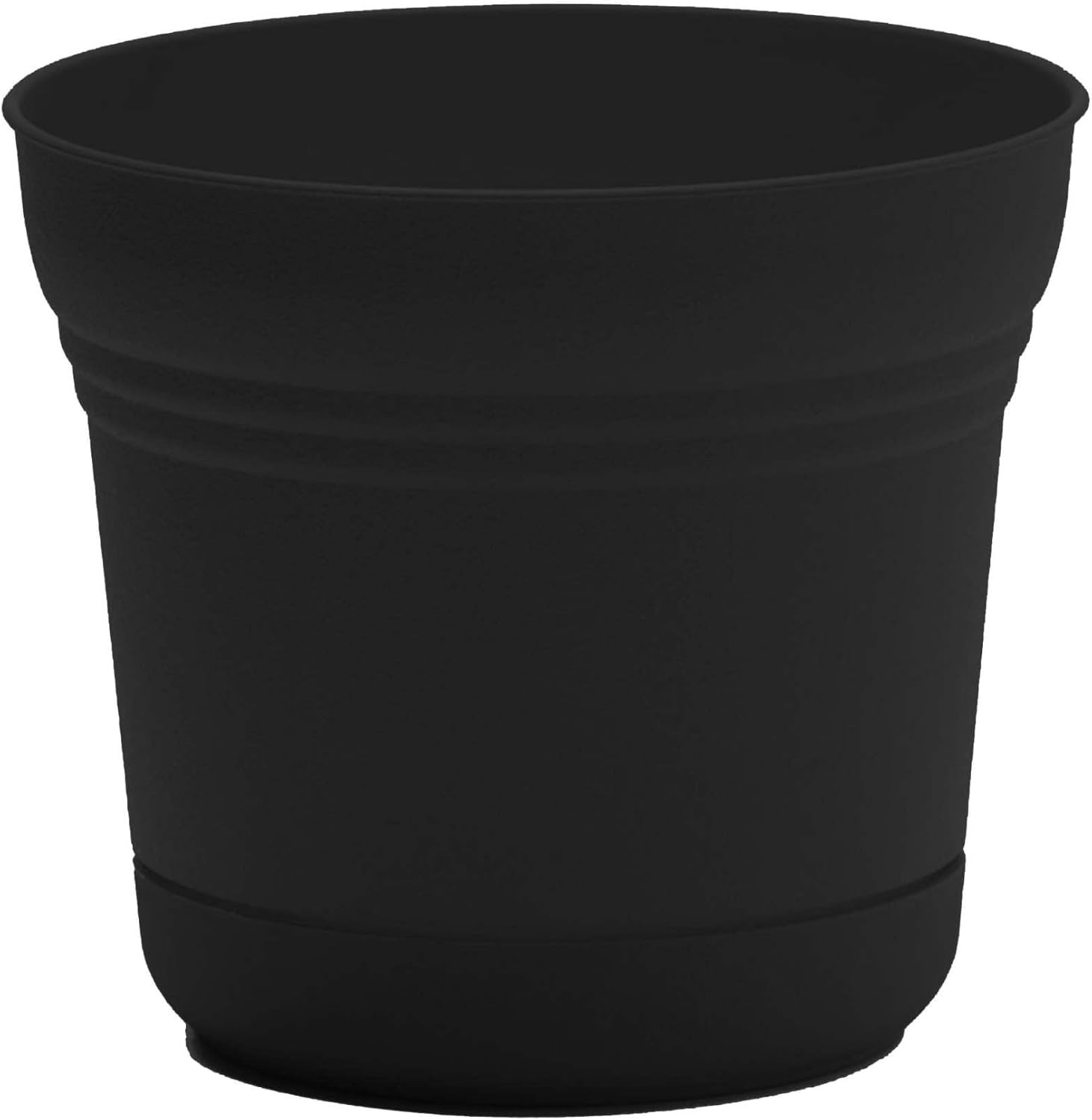 Bloem Saturn Round Planter with Saucer Tray: 14" - Black - Durable Plastic Pot, Matte Finish, Removable Saucer, for Indoor & Outdoor Use, Gardening, 5 Gallon Capacity