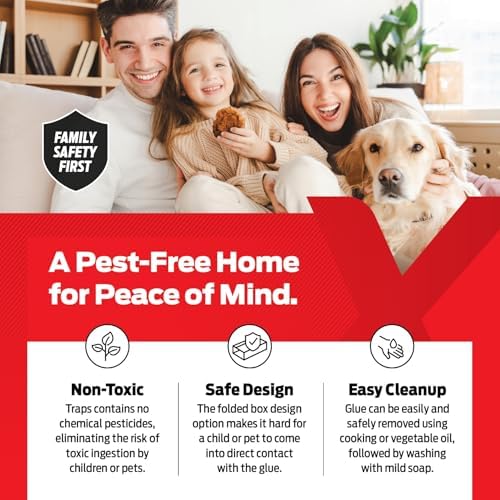 Glue Traps for Mice & Bugs – Safe Around Children & Pets – Strong Adhesive Glue for Bugs, Insects & Cockroaches – Easy to Use & Clean – Sticky Glue Traps for Indoor Use (12 Pack)