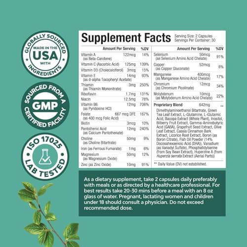 Advanced Brain Supplement for Memory and Focus - Nootropics Brain Support Supplement with Memory and Focus Vitamins for Adults of All Ages - for