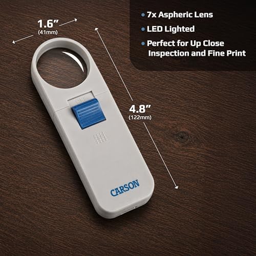 Carson Illuminated Hand Held 7x LED Lighted Aspheric Magnifier with 1.5'' Lens Diameter (SV-70),White (Pack of 1)