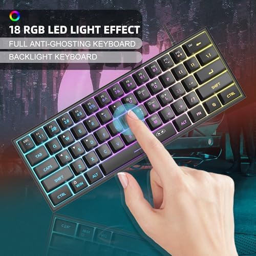 MageGee Mini 60% Gaming Keyboard, RGB Backlit 61 Key Ultra-Compact Keyboard