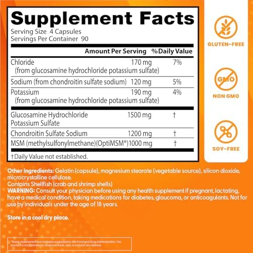 Doctor's BEST Glucosamine Chondroitin MSM - Joint Health Support Supplement for Women & Men, Nutritional Support for Joint Strength, Hair, Skin, & Nails, Gluten Free, Non GMO - 240 Capsules