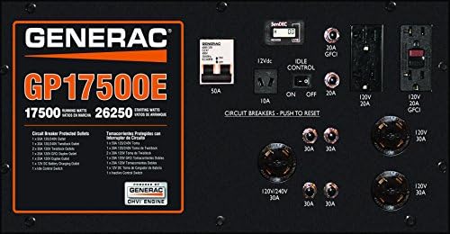 Generac 5735 GP17500E 17500-Watt Gas-Powered Portable Generator - Electric Start for Convenience - Durable Design and Reliable Power for Emergencies
