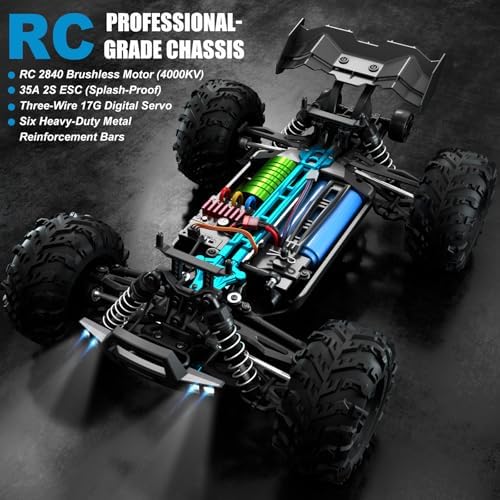 1:16 Scale Brushless RC Car - 50+ MPH High Speed All Terrain Off-Road Monster Truck for Adults & Teens 14+ | 2.4GHz, 2X LiPo Batteries