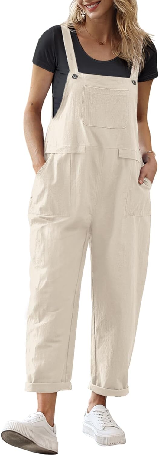 YESNO Women Long Casual Loose Bib Pants Overalls Baggy Rompers Jumpsuits with Pockets PV9