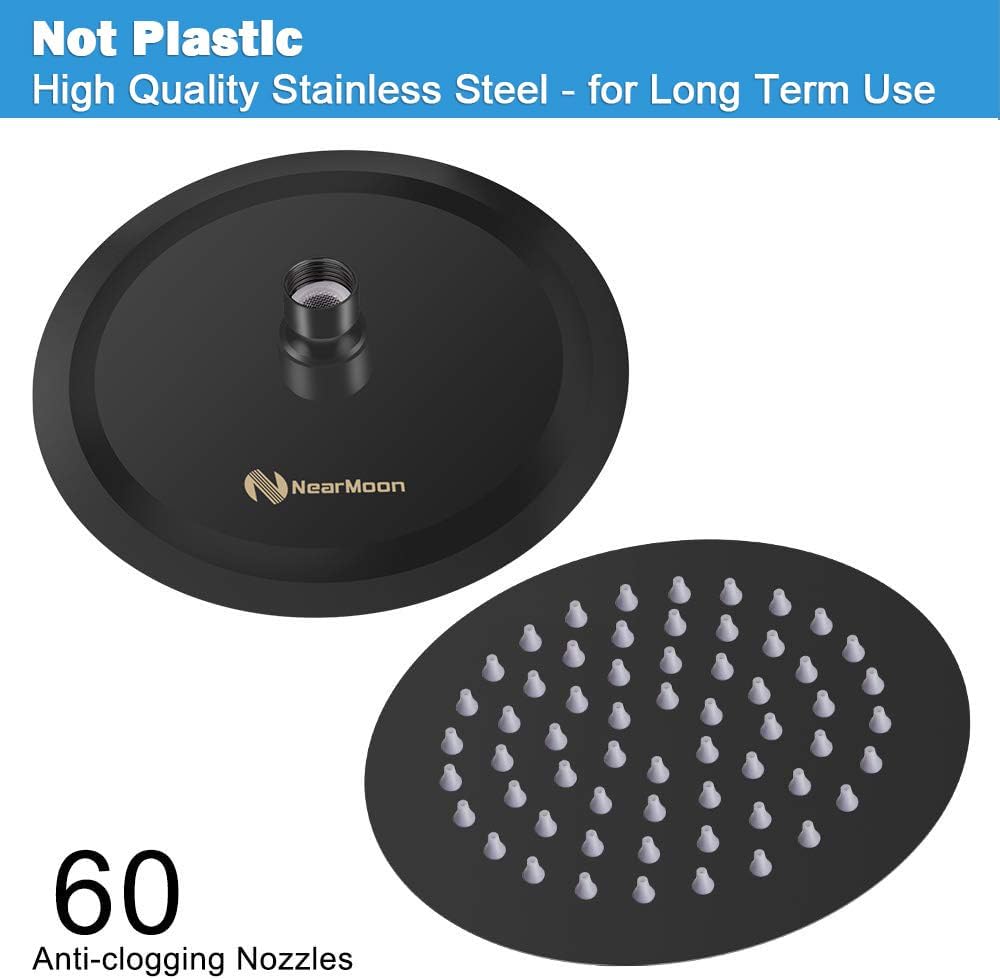 NearMoon Rain Shower Head, Ultra-Thin Design-Pressure Boosting, Awesome Some Experience, High Flow Stainless Steel Rainfall Head (10 Inch