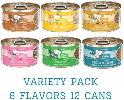 Weruva Cats in The Kitchen 6 Flavor Variety Pack of 12 Cans, 6oz | Grain-Free Wet Canned Cat Food