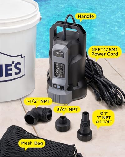 InoKraft E-Float Automatic Sump Pump with Auto/Manual Mode, Black | 1/2HP, 2500 GPH Submersible, Mesh Bag, Universal Hose Adapters