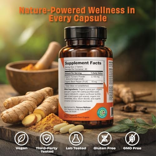 Pomona Wellness Organic Turmeric Supplement 2100 mg, 120 Tablets